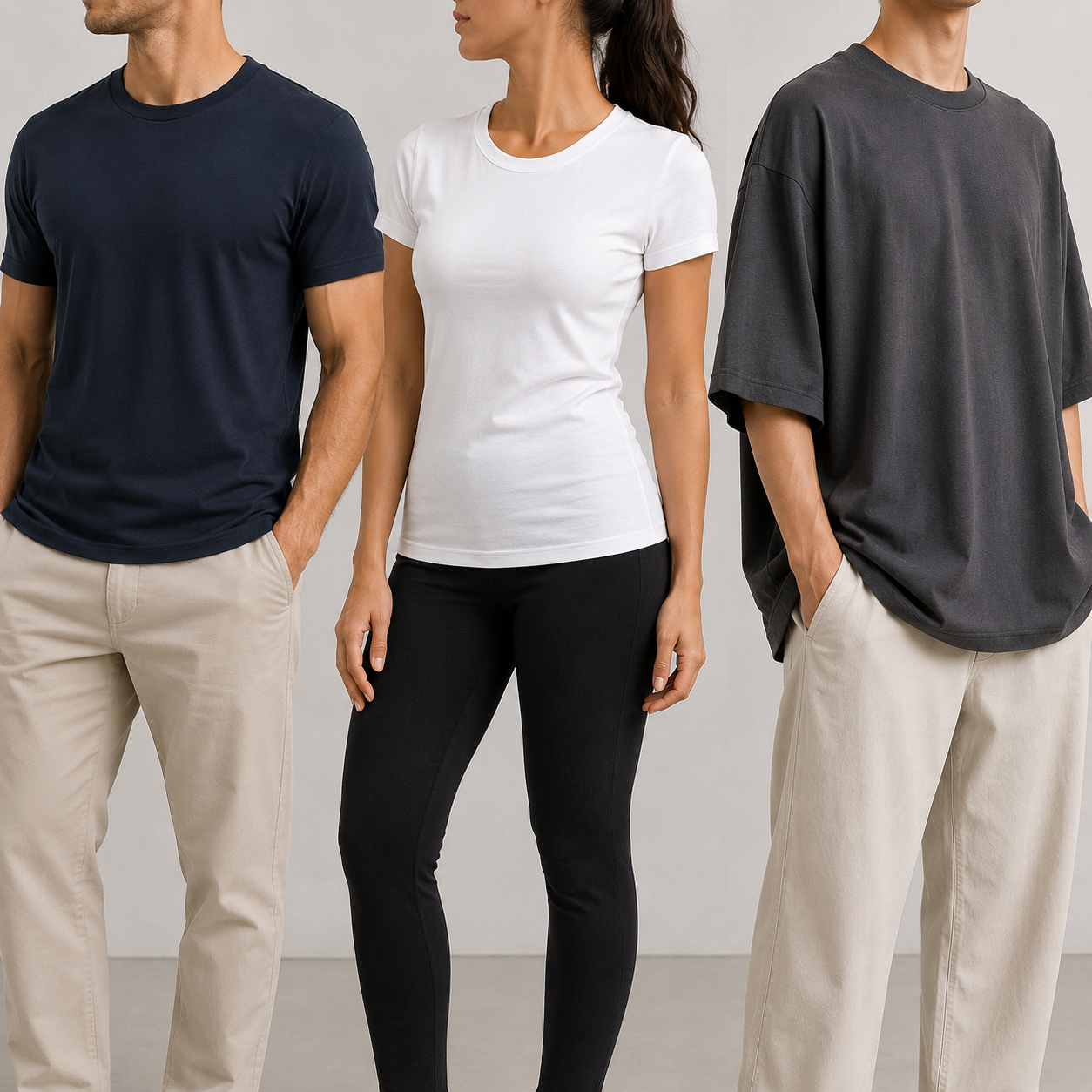 Modelagens de camisetas masculina, feminina e oversized